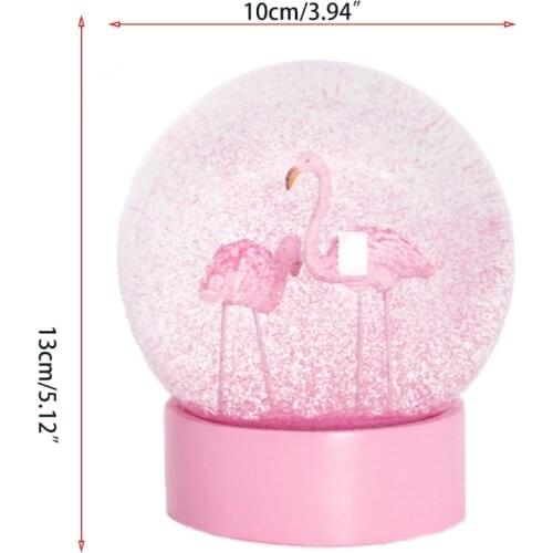 Flamingo Glitter Clear Glass Snow Globe Crystal Ball with Pink Base Women Gifts