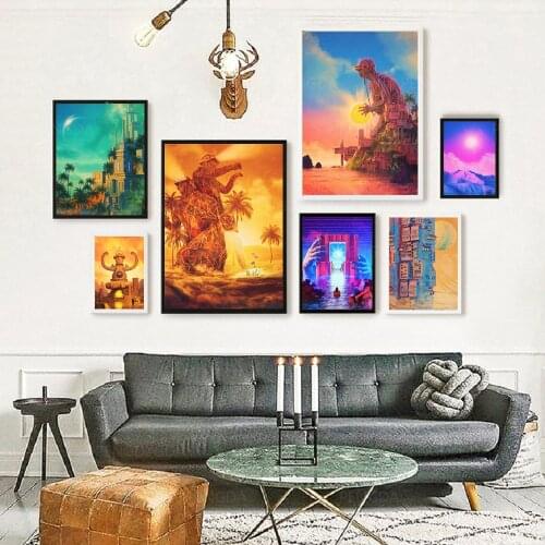 HD Prints Vaporwave Poster Wall Art Modular Abstract Sky Landscape Canvas Painting Home Decor For Living Room Pictures No Frame