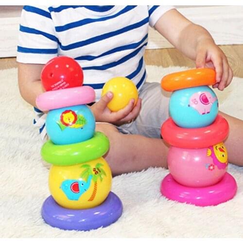 Ring Rainbow Tower Stacking Ball Set Kids Early Development Educational Toy