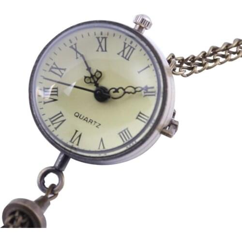 Personality Pocket Watch Round Glass Ball Retro Roman Scale Bronze Pocket Watch man woman necklace clock Jewelry 2019 gift Q