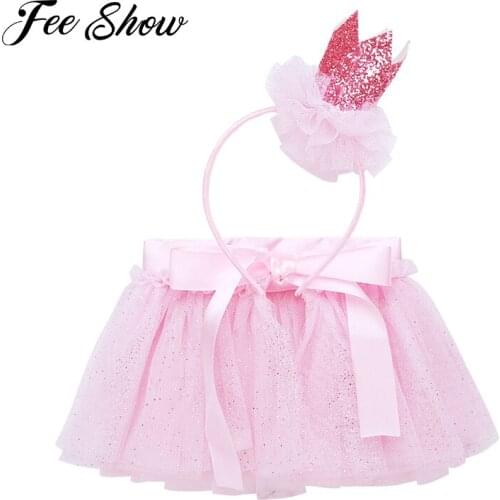 Fashion kids girl Shiny glitter dance tutu skirts Girls Princess Layered Ruffled Party Dance Ballet Tutu Skirt with Headband