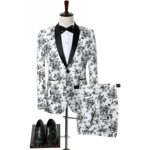 New Doublue Breasted Suit Men Terno MascCostulino Men Suits Tuxedo Prom Party Suits Floral Wedding Groom Suit 2 pieces