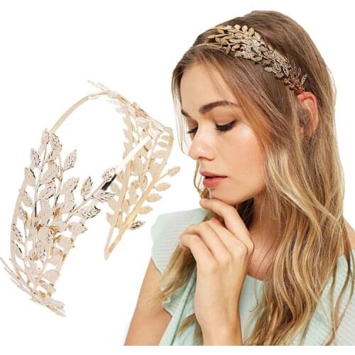 Haimekang Bridal Forehead Hairband Headband Crowns Gold Metal Hollow Leaf Design Hair Hoop Wedding Hair Accessories Women