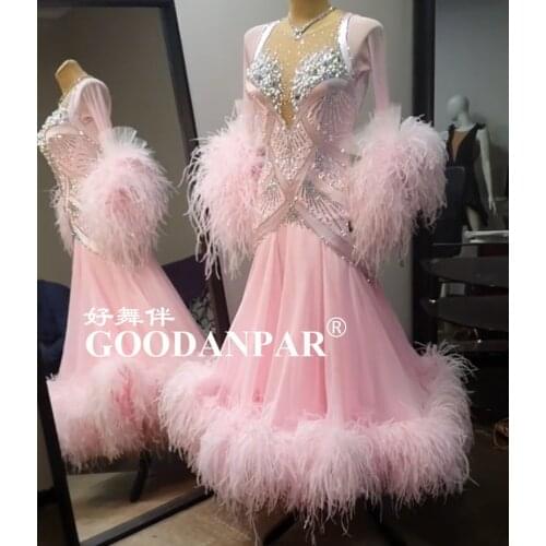 Ballroom dance dress Modern dress Waltz Tango Ballroom Dance costumes standard dance dress with ostrich Fethers