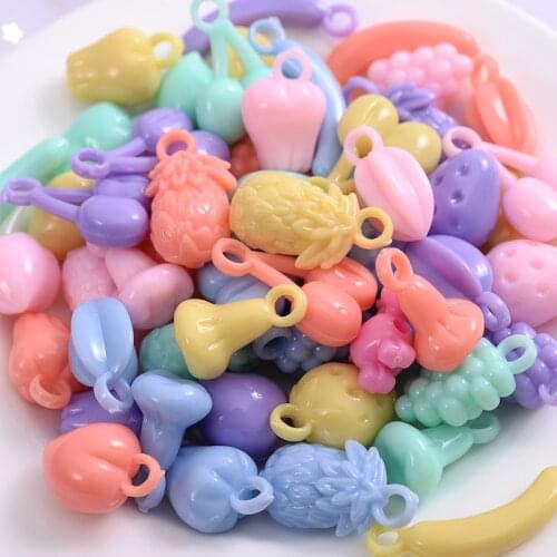 New 30pcs/Pack 6 Candy Color Acrylic Pendants Cartoon Cute Fruit Shape Charm Pendant For Keychain Jewelry Making Diy Accessories