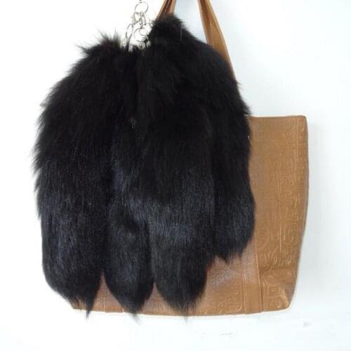 Fluffy Black color Natural Real Fox Fur Tail Key chain Pendant key ring cute women men Cute Fox Tail bag charm A79