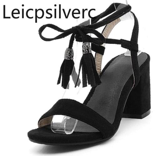 Womens Sandals summer The New fashion Open toe Lace-up Thick heel High heel Womens shoes plus size 31-43