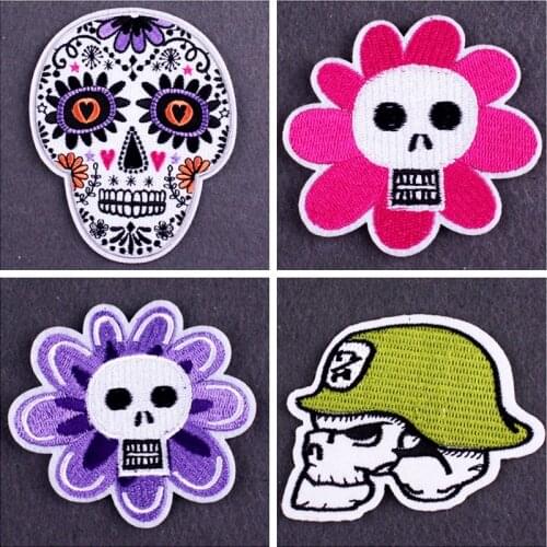 Skull Iron On Patches On Clothes Patch DIY Thermo Adhesive Patches for Clothing Punk Embroidery Patch Stripes Applique Accessory