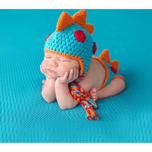 Crocheted Baby Boy Dinosaur Outfit Newborn Photography Props Handmade Knitted Photo Infant Accessories Photo shoot clothes
