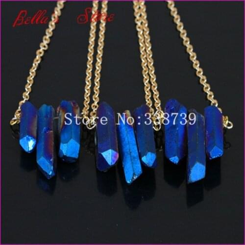 1pc Raw Blue Flame Rainbow Titanium Aura Cryatal Quartz Spike Necklace Rough Druzy Point Arrow Boho Gems with Gold Brass Chain