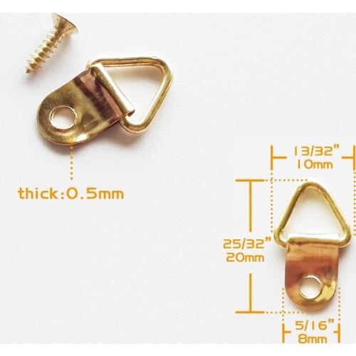 100pcs Mini Golden Triangle D-Ring Picture Oil Painting Mirror Photo Frame Hook Hanger 10x20mm with Screws Furniture Accessories