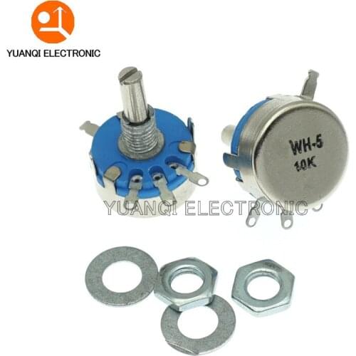 2pcs WH5-1A Carbon Potentiometer 1K 2K 10K 47K 4K7 470R 100K 470K 220K 1K5 22K 1M ohm 3-Terminals Round Shaft Rotary Taper WH5