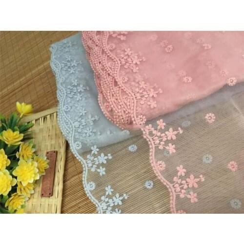 20Yards Handmade Grey Pink Flowers Embroidered Lace Trim Tulle Wedding Hair Bow Clothing DIY Lingerie Sewing One Edge Fabric