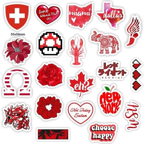 50PCS/lot Cartoon Red INS Style Vsco Girl Stickers For Laptop Skateboard Luggage Refrigerator Notebook Laptop Toy Sticker