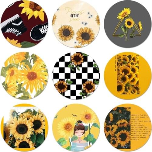 58mm Cute Summer Sunflower Floral Badge Brooch Pin Accessories For Clothes Backpack Decoration gift