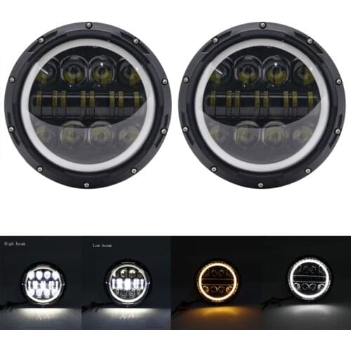 7inch LED Headlight 80W DRL Halo Angle Eyes 12V 24V Led Headlamp High Low Turn Signal Driving for Jeeps Lada Niva Offroad 4x4