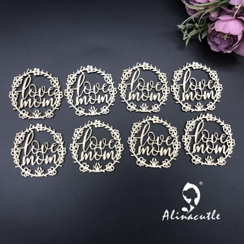 8pc Love Mom Circle Natural laser Wood Chips Embellishments Scrapbooking Crafts Handmade card Art Album Alinacraft