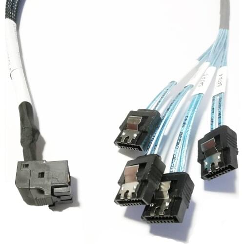 90 Degree Right Angled Internal 12Gb/s HD 36P Mini SAS SFF-8643 to 4 x SATA Cable Hard Drive Data Server Transmission Line 50CM