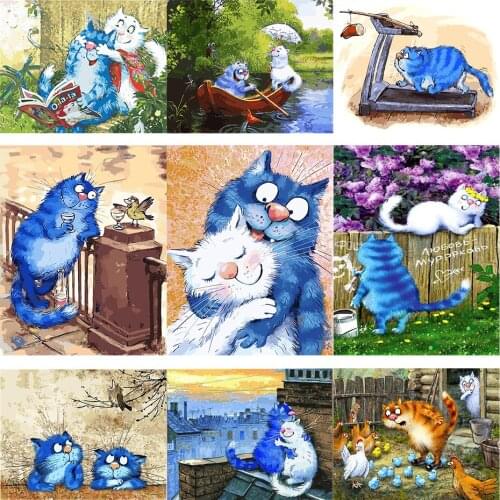 5D DIY Diamond Painting Cartoon Blue Cat Full Square/Round Diamond Embroidery Cross Stitch Kits Art Pictures Home Decor