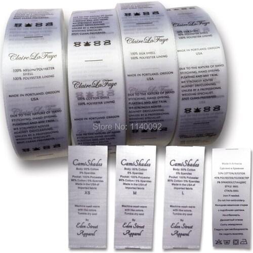 Free shipping custom clothing care labels/garment printed labels/tags/woven labels/trademarks/brand name logo 1000 pcs a lot