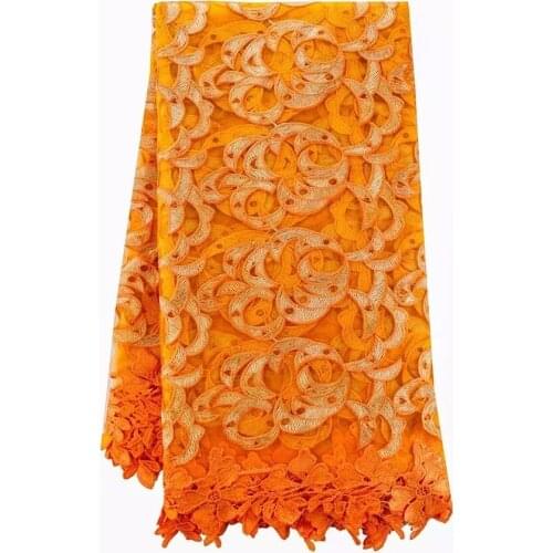 Free shipping Orange African lace fabric 2016 High Quality tulle French lace fabric For Nigerian Wedding Dress