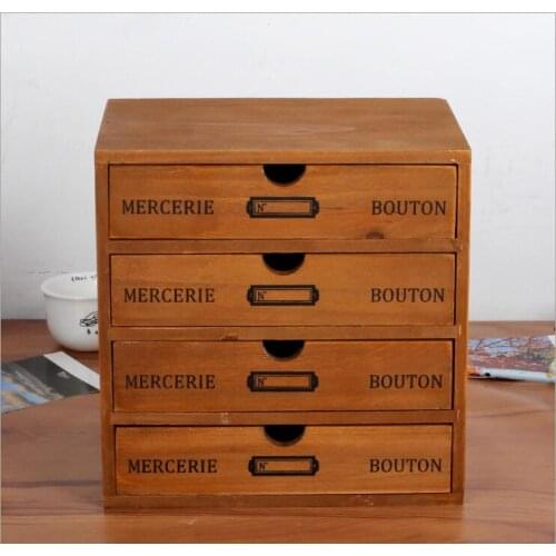 Home Cosmetic Storage box Wooden Storage Drawer 4Drawer storage organizer Office Make up Storage case Stationery Case