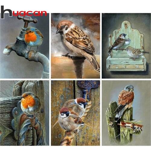 Huacan 5D Full Round/Square Diamond Painting Bird Diamond Embroidery Mosaic Animal Handmade Gift