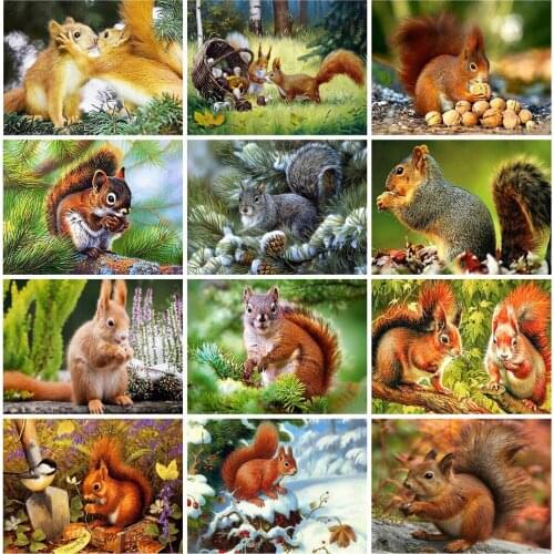 Huacan DIY 5D Diamond Painting Kits Animals Full Square Diamond Embroidery Squirrel Art Home Decor