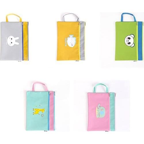 Kawaii Cartoon A4 Handbag Double-layer File Folder Paper Document Storage Bag Waterproof Stationery Portable Animal Zipper Bags