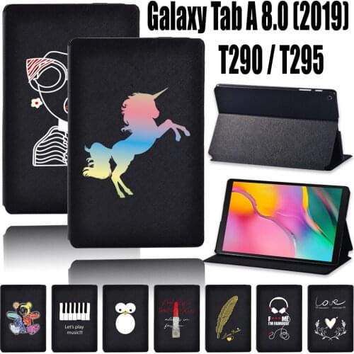 For Samsung Galaxy Tab A 8.0 (2019) T290/T295 Printed Pattern Tablet Holder Leather Case + Free Stylus