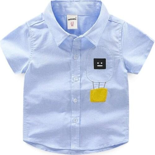 Summer Boys Shirts Stand Collar Children Cotton Cartoon Button Letter Clothing Blouses Shirts For Boy Kids Tops Boys Clothes