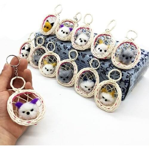 Fashion creative cute little bird cage simulation cat plush toy ladies bag decoration key chain men car key ring pendant