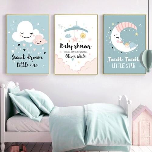 Cartoon Cloud Star Moon Nursery Quotes Wall Art Canvas Painting Nordic Posters and Prints Wall Pictures Baby Kids Room Decor