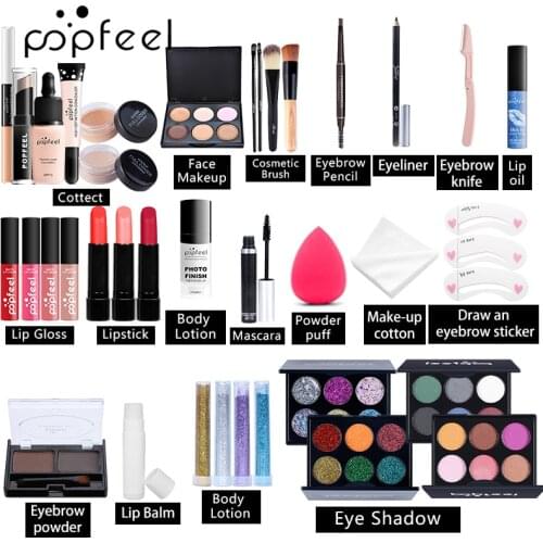Makeup Set Full Cosmetics Kit Eyeshadow Lipstick Eyebrow Pencil Lip Gloss Makeup Brush Powder With Makeup Bag Exquisite Gift Set