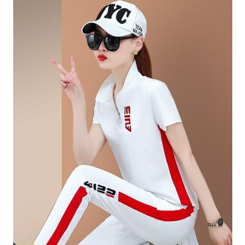 New Short-Sleeved Trousers Shuffle Dance Sports and Leisure Suit Womens Summer Two-Piece Suit Large Size Loose Red Fashion