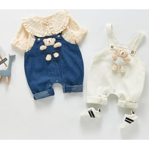 2021 Autumn New Baby Overalls Cute Cartoon Doll Pants For Boys And Girl Denim Jumpsuit Casual Kids Jean Pants 6M-3T
