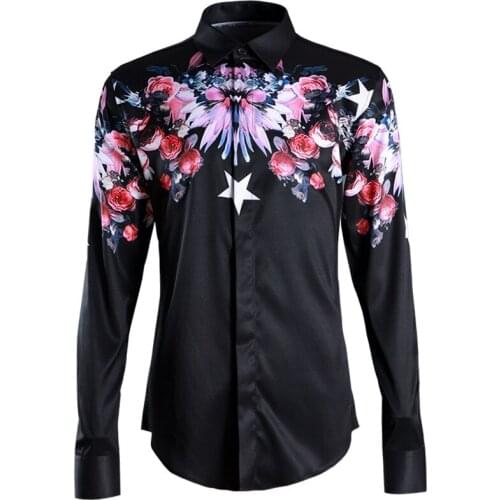 New Arrival High Quality Rose Star Printed Long Sleeve Men Style Fashion Casual Shirts Single Breasted Plus Size MLXL2XL3XL4XL