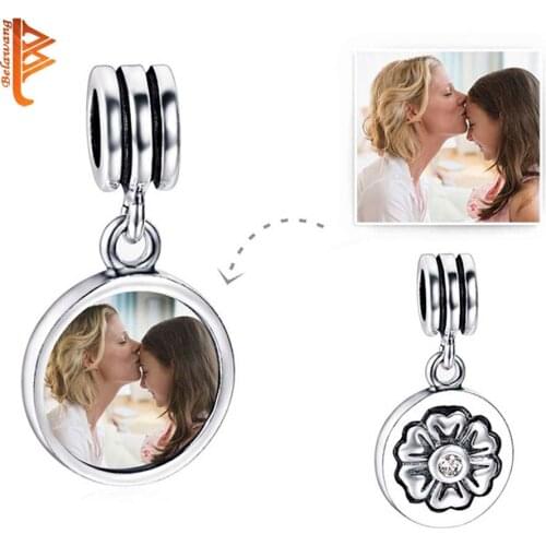 BELAWANG Wholesale Price 925 Sterling Silver Flower Dangle Charms Fit Original Bracelets Customize Photo Beads DIY Jewelry