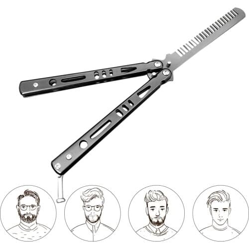 Pro Foldable Butterfly Knife Comb Stainless Steel Practice Training Comb Butterfly Comb, Comb Knife Brushes Hairdressing