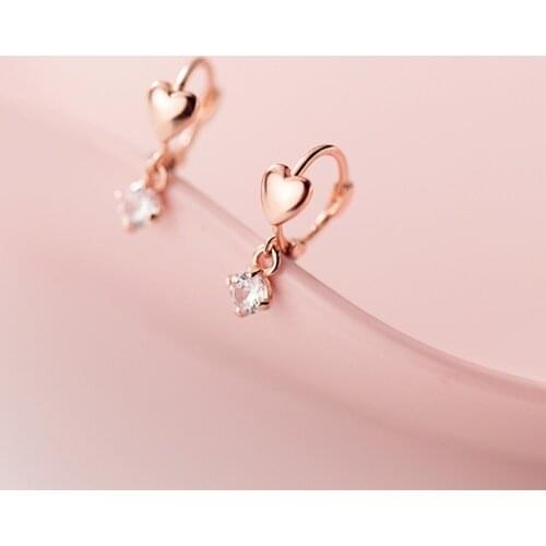 925 Sterling Silver Hanging Small Hoop Earrings for women Heart Earrings Cubic Zirconia Silver 925 Jewelry Girl Gift Wholesale