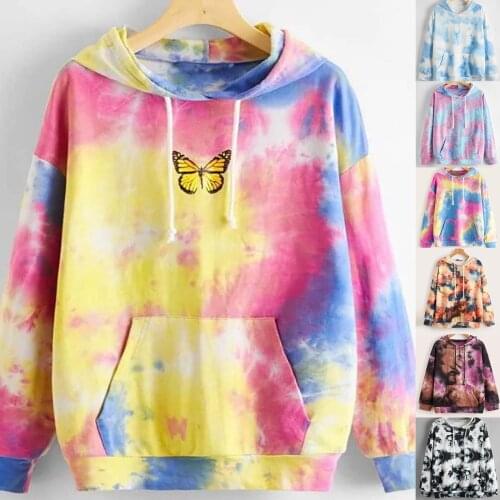 Oversize Harajuku Sweatshirts Tie Dyed Hoodies Women Print Long Sleeve Hooded Streetwear Sudaderas Con Capucha Moletom Feminino