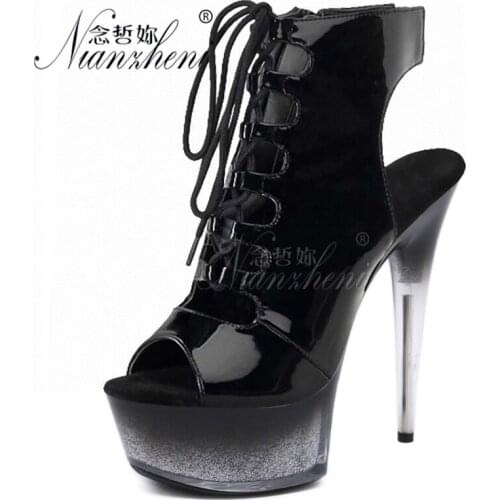 New Style 15CM Super High Stripper Heeled Pole Dance Shoes Fashion Lace Up Short Boots 6 Inch Nightclub Hollow Thick Platform