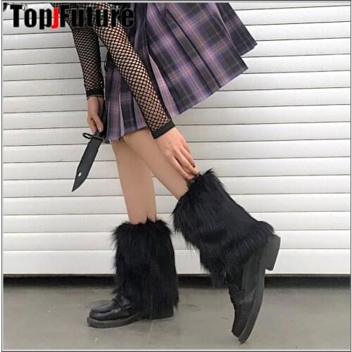 WHITE BLACK SHORT long FUR JK uniform night style Korean Lolita girls'Imitation fur white short leg cover JK hosiery leg warmer