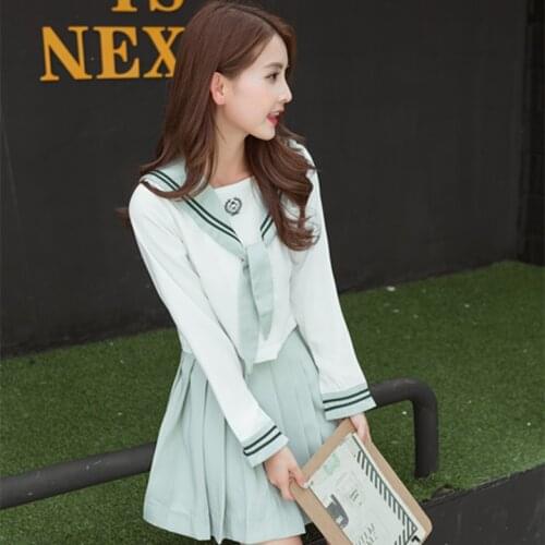 Japanese School Uniforms for Girls Cute Long Sleeve Sailor Tops Pleated Skirt Full Sets Cosplay JK Costume Series D-0209