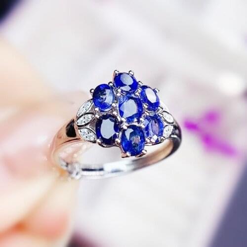 Natural real blue sapphire flower ring Per jewelry 925 sterling silver 0.3ct*7pcs gemstone Fine jewelry Women rings J216914