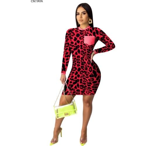 Lemon Gina Women Leopard Print Midi Dress Sexy Pocket Splicing O-neck Bodycon Bandage Party Night Club Casual Dresses Vestidos