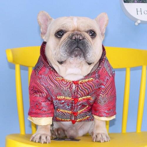 Tiger Dog Winter Pet Dog Clothes For Bulldog French Fighting Pug Dog Two Feet Plush Thicken Cotton Wool Chinese Style Clothing