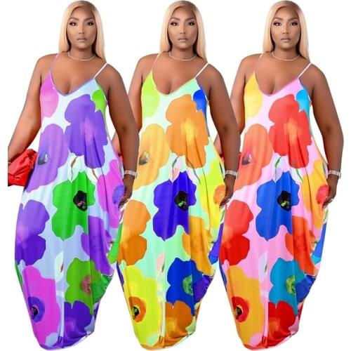 ZKYZWX Plus Size Women Clothing Loose Maxi Dress Spaghetti Strap Birthday Outfits Summer Sexy Festival Print Club Long Dresses