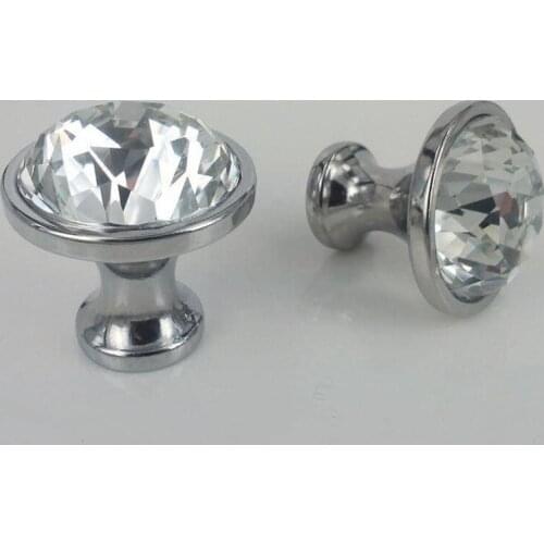 25mm 30mm rhinestone drawer cabinet knobs pulls silver chrome glass crystal dresser door handles knobs modern furniture knobs