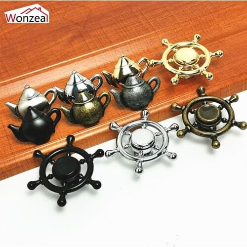 5PCS Alloy Antique Drawer Knobs Teapot Rudder Steering Bronze Furniture Handles Cupboard Wardrobe Pulls Furniture Handware